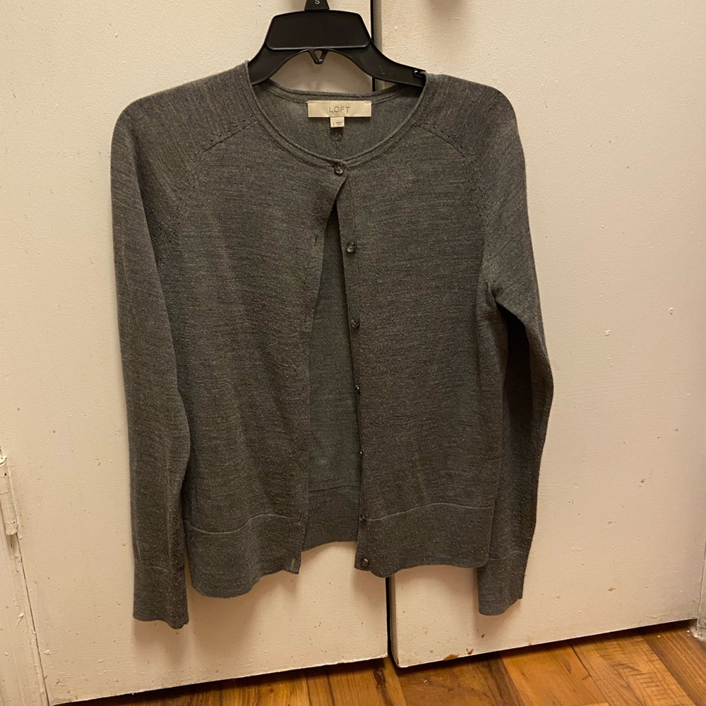 Loft Gray Full Button Up Sweater Cardigan